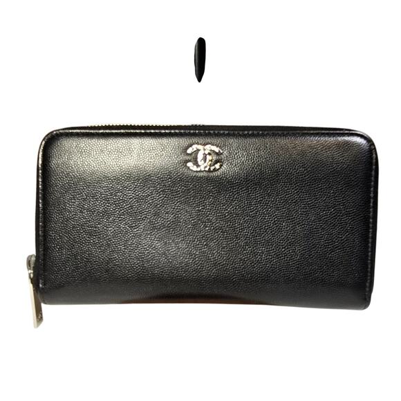 CHANEL Vintage Caviar Sevruga Long Zip Wallet Black - Picture 1 of 10